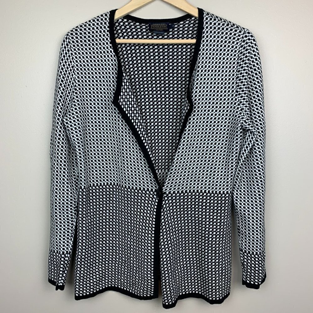 Pendleton Black and White Cotton One-button Cardigan Size Small